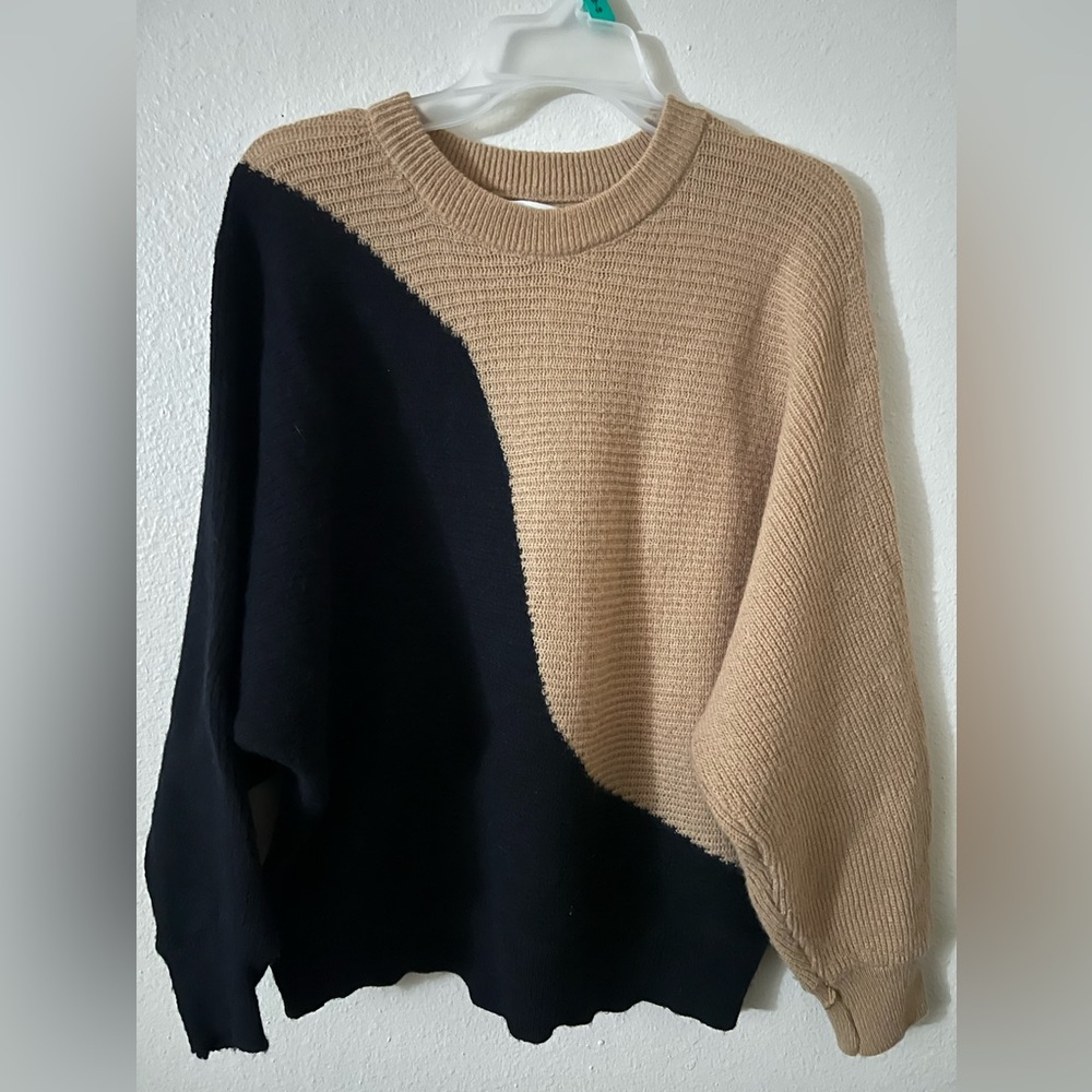 Colorblock Sweater - Black and Tan